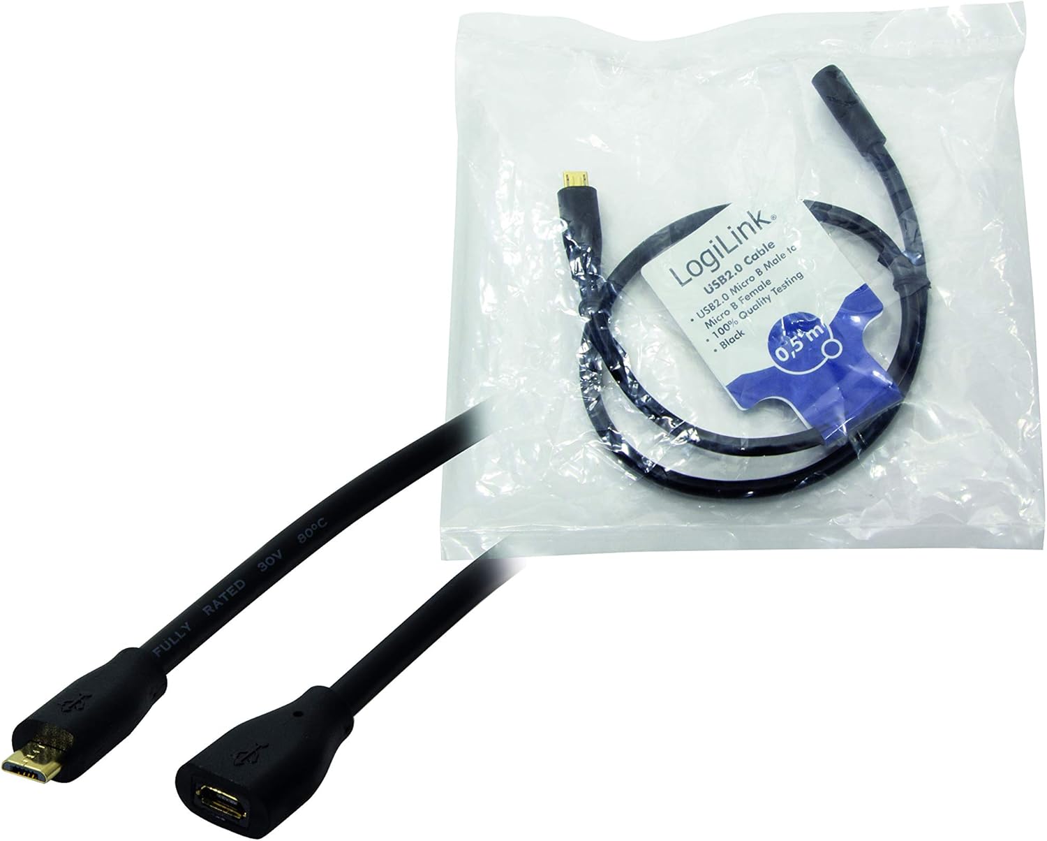 LogiLink CU0120 USB 2.0 Micro-B Extension Cable, Black, 0.5m - Image 4