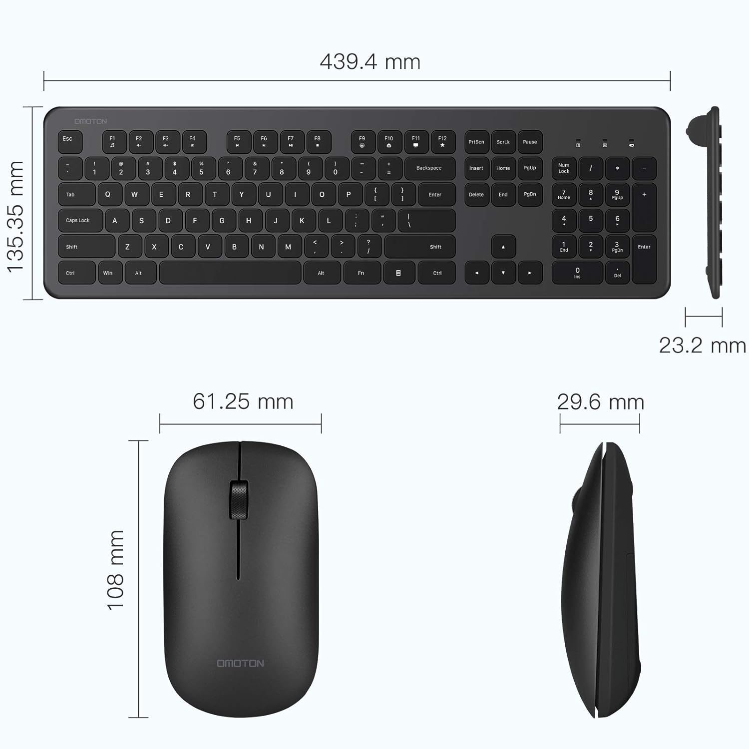 OMOTON Wireless Keyboard and Mouse Combo, 2.4GHz Ultra Thin Full-Size Wireless Keyboard and Mouse for Computer, PC, Desktop, Laptop with Windows XP / 7/8 / 10 / Vista, Black: Computers & Accessories