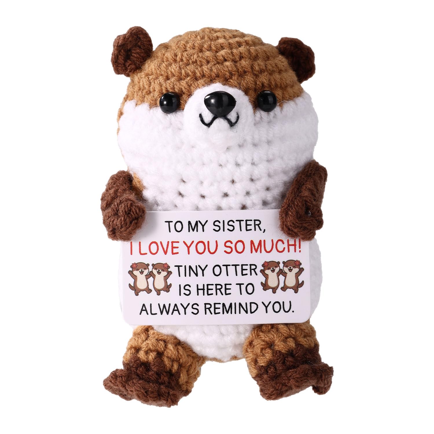 TOYMIS Positive Otter, Cute Handmade Crochet Otter with Encouragement Card Emotional Plush Positive Support Animal Toy Knitted Doll Incentive Gift & Decor (Sister Card Style)