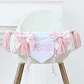 HODIHIWI Handmade Pink Bow High Chair Banner 1st Birthday Party Decoration For Baby Girls WallHanging