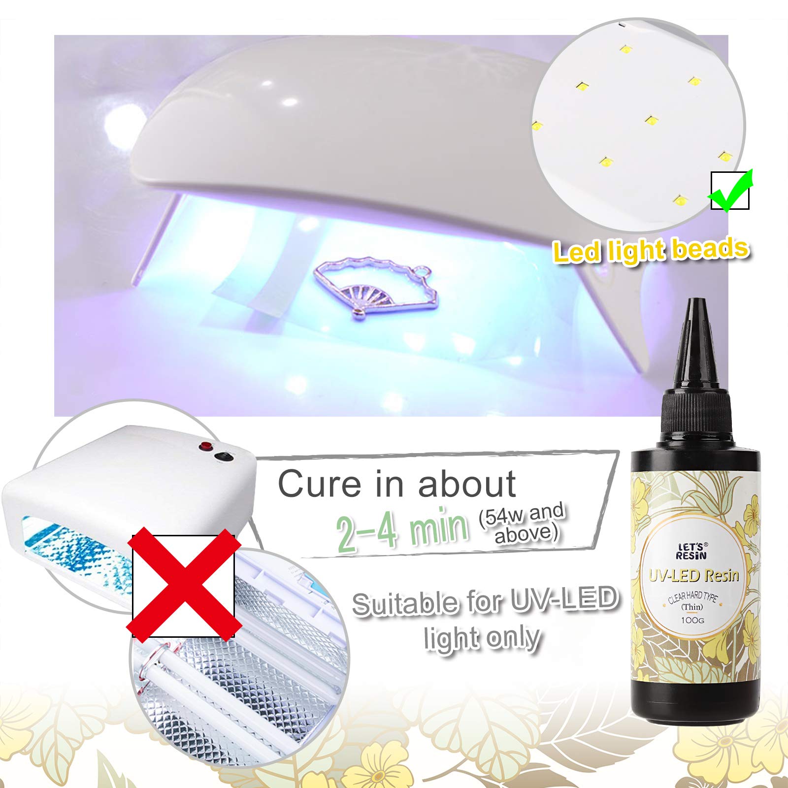 LET’S Resin Crystal Clear UV Resin 200g for Jewelry Making, Hard Type