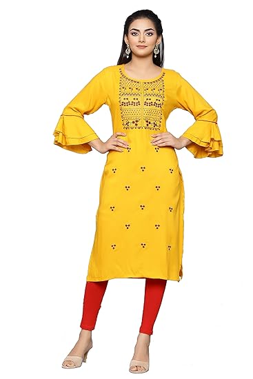 Women's Embroidered Rayon Straight Kurta