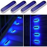 YiLaie Blue Solar Lights for Outside Boat Dock Deck Step Flat Solar Powered | Stick on Solar Strip Stair Driveway Lights Outdoor Waterproof Post Ground Pathway Walkway Accessories Auto ON/Off 4 Pack