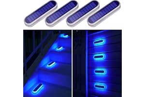 YiLaie Blue Solar Dock Deck Lights Solar Powered Outdoor Waterproof, Stick on Lights for Step Stairs Driveway (4 Pack)