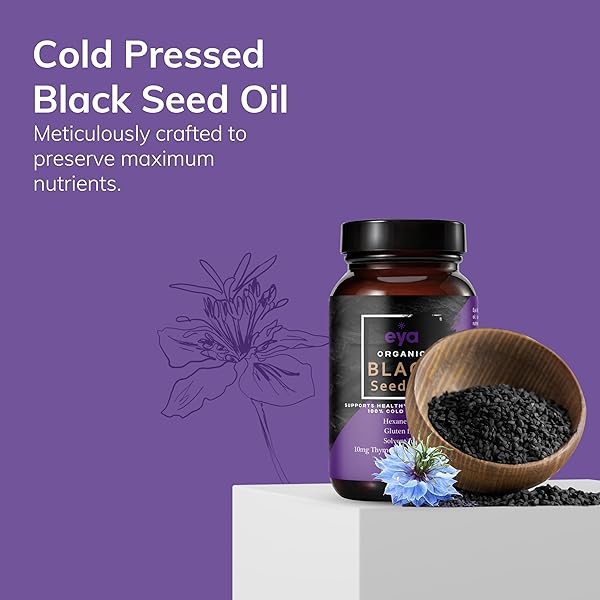 EYA VITAMINS ORGANIC EGYPTIAN BLACK CUMIN SEED OIL (90 SOFT GEL CAPSULES) COLD-PRESSED, UNREFINED, HEAVY METAL TESTED FOR PURITY & QUALITY, SUPPORT HEALTHY GUT BACTERIA & IMMUNE SYSTEM, VEGAN