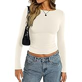 EasyGala Womens Cotton Boat Neck Long Sleeve Shirts Basic Going Out Stretchy Slim Fit Y2k Crop Tops