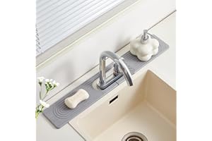 FATILIN Stone Faucet Mat for Kitchen Sink with Oval Hole – 23.6" × 3.9" Diatomite Drying Stone Mat & Sink Protector, Quick-Dry Splash Guard Water-Absorbing Tray for Bathroom Counter（Gray.23.6" x 3.9"