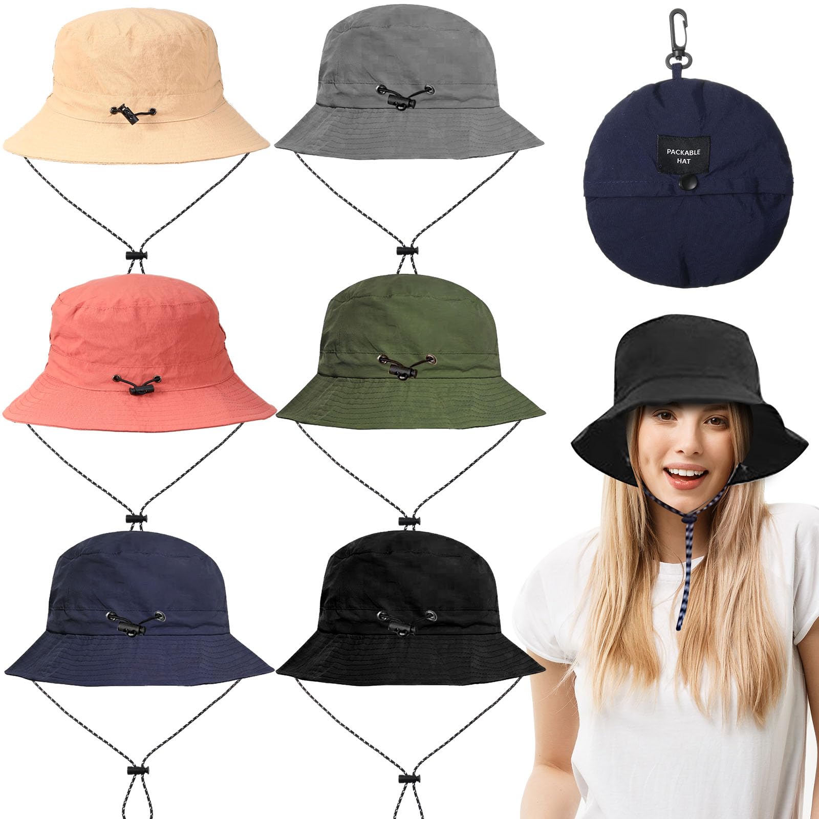 Photo 1 of JaGely 6 Pcs Waterproof Bucket Hat Sun Fishing Hat for Women Men Packable UV Protection Adjustable Beach Foldable Hiking Safari Caps