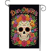 Dia De Los Muertos Garden Flag Sugar Skull Colorful Flowers Day of The Dead Mexican 12x18 Inch Double Sided Yard Outdoor Party Decorations