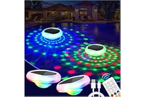 TEPENAR Solar Floating Pool Lights: 2 Pack USB Rechargeable Pool Lights That Float 6 Dynamic Modes with Remote IP68 Waterproof Hang RGB Upper and Lower Floating Light for Pond Garden Party Yard