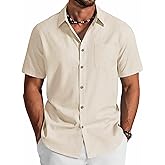 COOFANDY Men's Button Down Short Sleeve Shirt Cotton Casual Summer Shirts Textured Beach Vacation Shirts for Men