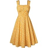 Belle Poque Square Neck Sundress for Women A Line Midi Dress Summer Cocktail Tea Party Dress with Pockets