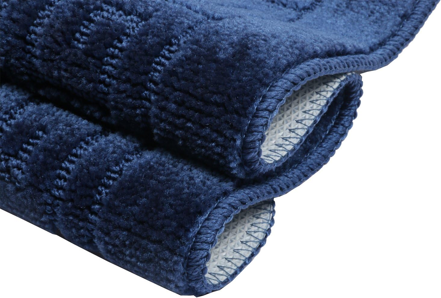 Pauwer Bath Rug Sets 3 Piece for Bathroom Non Slip Bath Mat Set Washable Bath Rug Set Pattern 28.4"x17.7"/Contour Mat 17.7"x17.7"/ Lid Cover (Navy): Kitchen & Dining