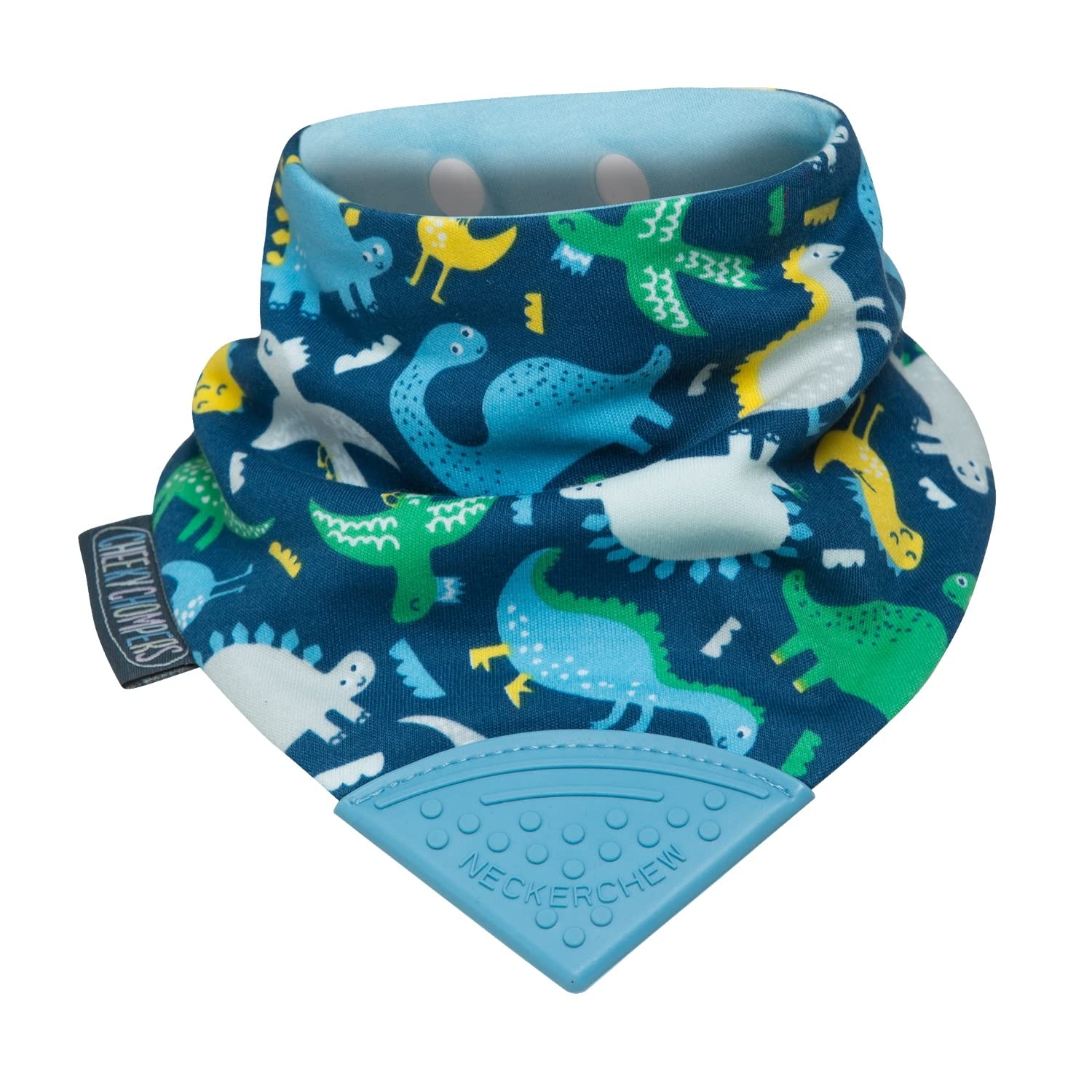 Cheeky Chompers Baby Bibs with Teether | 2 months+ Teething Bibs, Toddler Bibs | Reversible Dribble Bib & Baby Teether | Multi-Award Winning Neckerchew (Baby Dino, Single)