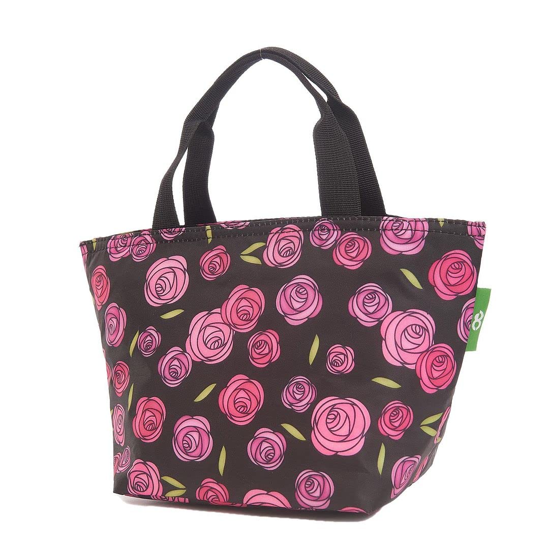 ECO CHIC Lightweight Foldable Insulated Lunch Bag Water Resistant Cooler Bag (Mackintosh Rose Black)