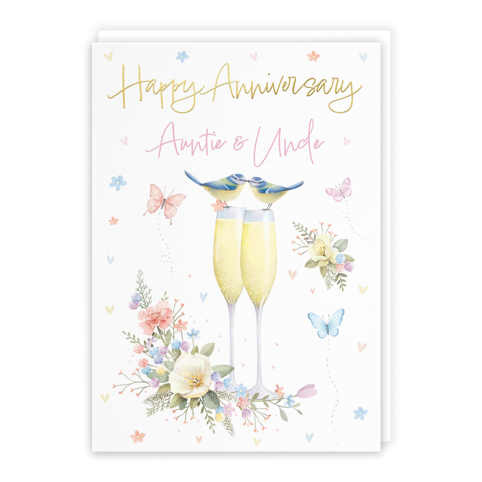 Hunts England - Auntie And Uncle Anniversary Card - A5 Size - Champagne Flutes - Gold Foil - Anniversary Card For Auntie And Uncle - Milo's Gallery — image 1