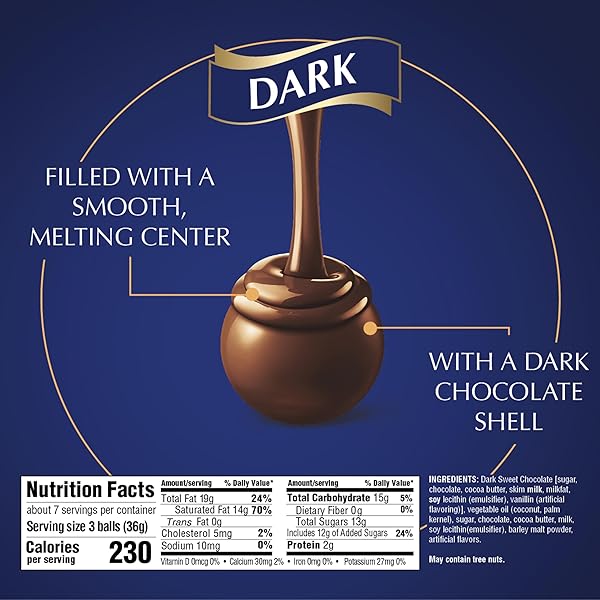 LINDT LINDOR DARK CHOCOLATE CANDY TRUFFLES, CHOCOLATES WITH SMOOTH, MELTING TRUFFLE CENTER, 8.5 OZ. BAG