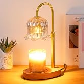 Candle Warmer Lamp Electric Timer - Flower Home Decor Women Birthday Gifts | room decor Adjustable Height Dimmable Amber Glass 2 Bulbs for Jar Candles Wax House Warming for Her Mom Halloween, Christmas