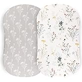 Pobibaby - 2 Pack Premium Bassinet Sheets for Standard Bassinets - Ultra-Soft Jersey Knit, Stylish Floral Pattern, Safe and Snug for Baby (Wildflower)