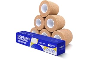 RISEN Cohesive Bandage 2” x 5 Yards, 6 Rolls, Self Adherent Wrap Medical Tape, Adhesive Flexible Breathable First Aid Gauze Ideal for Stretch Athletic