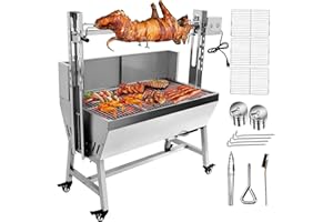 OUKIDR Stainless Steel Rotisserie Grill, 25W Motor Small Pig Lamb Rotisserie Roaster, 37'' 2 In 1 BBQ Charcoal Rotisserie Grill For Camping Outdoor Kitchen