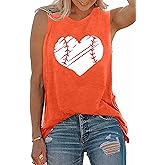 TAOHONG Baseball Tank Top Women Heart Print Baseball Tanks Cute Workout Graphic Casual Summer Sleeveless Shirt Vest Top
