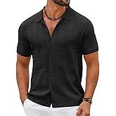 COOFANDY Men's Short Sleeve Knit Shirt Casual Button Down Shirt Vintage Summer Beach Vacation Tops