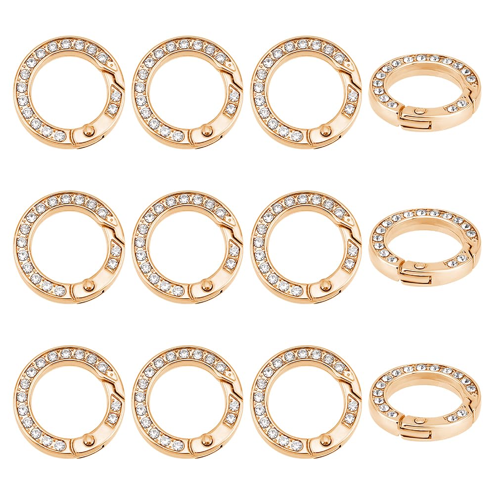 UNICRAFTALE About 12pcs Metal Rhinestone Spring O Rings Alloy Spring Gate Ring with Rhinestone Rings Round Keychain Buckle Gate Rings 25mm Light Gold Clip Snap Spring for Jewelry Making