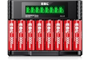 EBL 8 Pack Rechargeable Lithium AA Batteries, 1.5V 3000mWh Double a Batteries Long Lasting AA Li-ion Battery (8AA with Charger)