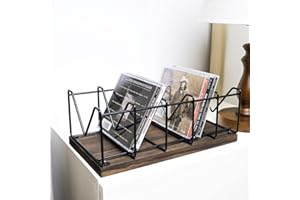 MyGift Vintage CD Stand Holder, DVD Tower, Rustic Burnt Solid Wood and Matte Black Metal Racks, Tabletop Compact Disc Case Organizer Storage - Holds 25 Jewel Cases