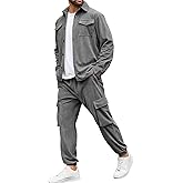 LecGee Men's 2 Piece Corduroy Outfits Long Sleeve Corduroy Shirt Jacket and Corduroy Cargo Pants Fall Winter Tracksuit Set