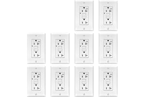 TOPELE 20Amp GFCI Outlet 125 Volt Tamper-Resistant, Weather-Resistant Receptacle, LED Indicator Lights, 1 Wall Plate and Screws Included, White, Pack of 10, UL Listed