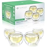Teabloom Tea Cups - Double Wall Insulated Glasses - Set of 4 (3.4 oz / 100 ml) Heat Resistant Borosilicate Tea and…