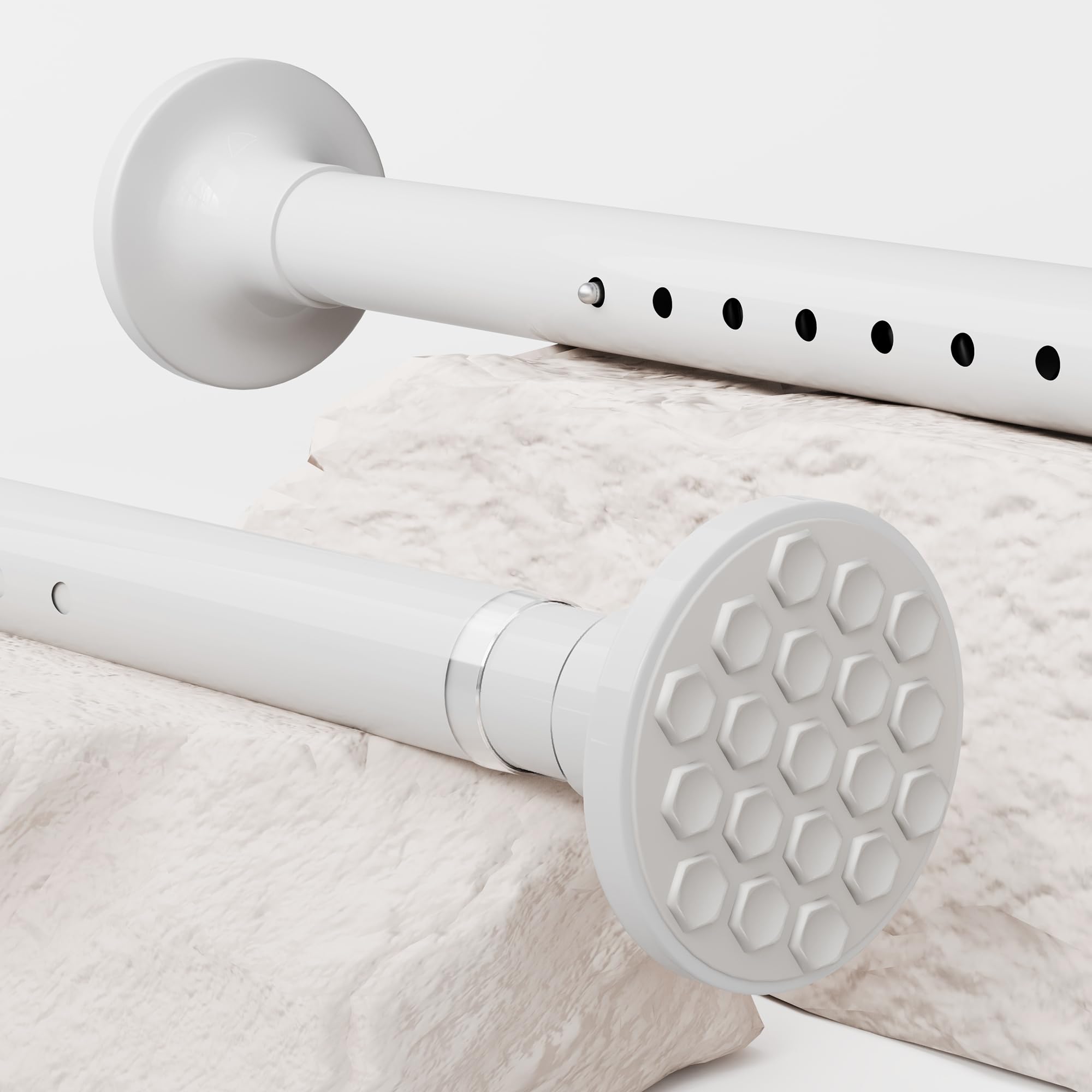 Shower Pole Extendable Curtain Poles Stainless Steel Tension Rods Anti-Slip Curtain Rod no Drilling Wardrobe Pole for Living Room, Bedroom, Bathroom, Balcony (160-220CM Φ32mm White) — image 1