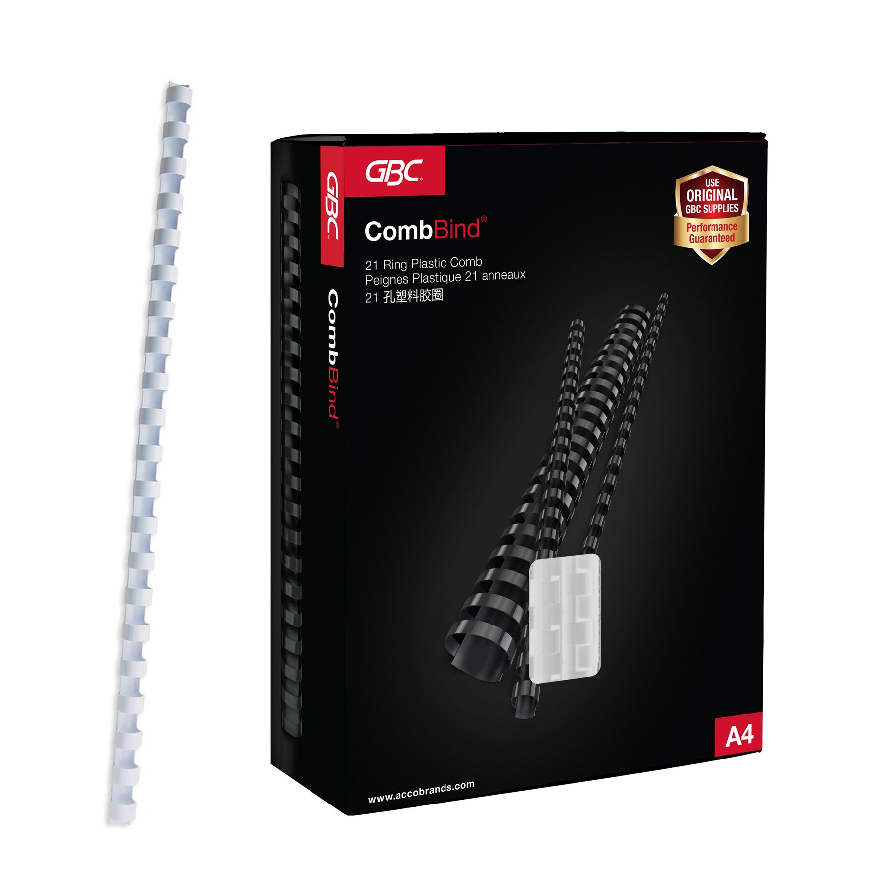 GBC CombBind Binding Combs, 45 mm, 390 Sheet Capacity, A4, 21 Ring, White, Pack of 50, 4028206 — image 1