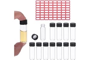 4ml Clear Glass Vials, 12 Pack Sample Vials with Screw Cap Reagent Media Bottle with Labels Leak-Proof Liquid Sample Glass Vi