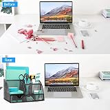 OKPOW Mesh Desk Organiser 6 Compartments 1 Drawer Black Office Stationery Tidy view 2