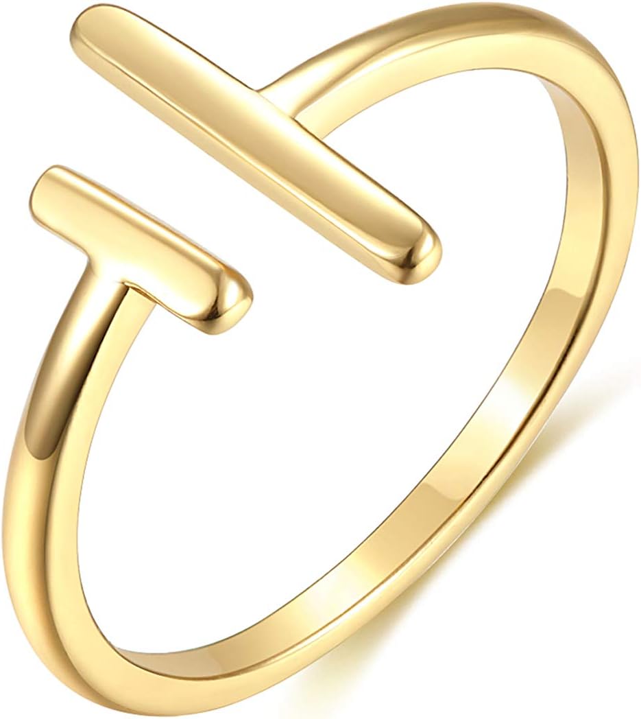 Womens 14k Gold Open Parallel Bar Rings,Double X Criss Cross Double Bar Parallel Cuff Half Circle Black Zircon Infinity Adjustable Ring Engagement Wedding Lady Band