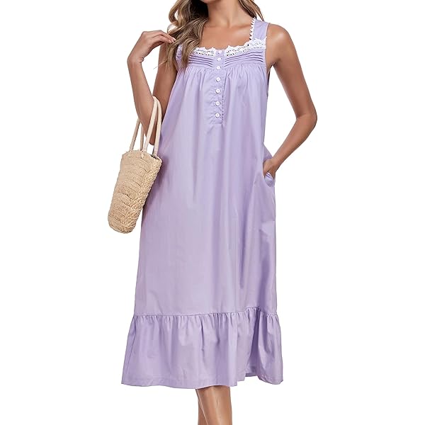 AVIIER 100% Cotton Nightgowns for Women Sleeveless Sleep Dress Ladies Gowns  Sleepwear with Pockets Apricot S at Amazon Women's Clothing store