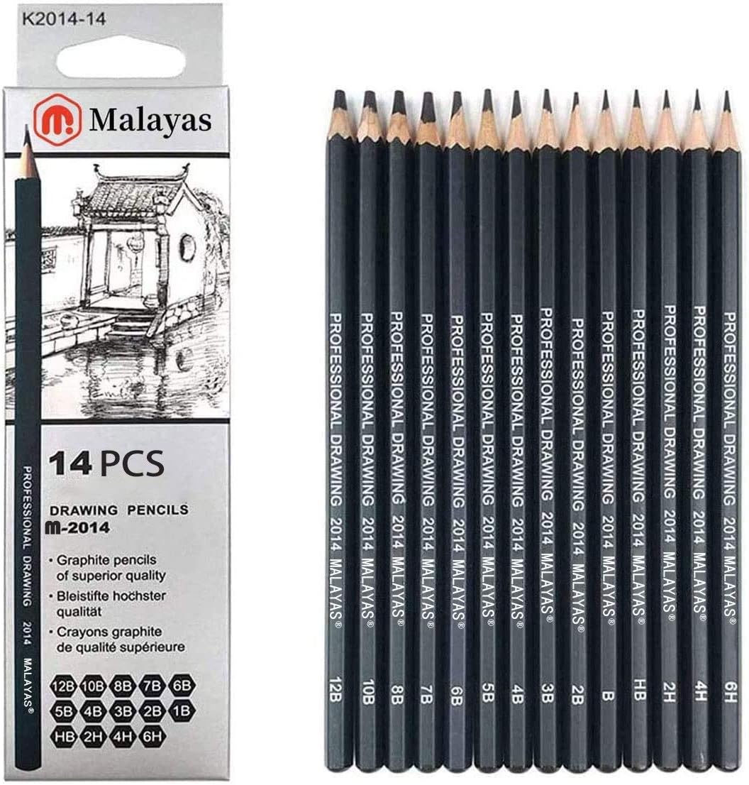 Malayas Drawing Sketch Pencil Set 14pcs Sketching Pencils 12B 10B 8B 7B 6B 5B 4B 3B 2B B HB 2H 4H 6H Graphite Pencils for Kid Adults Artists Student Beginners Professional - Image 5
