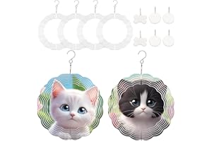 MRHEPHAESTUS 6 Pack Sublimation Wind Spinner Blanks, 8 Inch 3D Aluminum Metal Wind Spinners with 6 Small Hanging Wind Spinner Sublimation Products for Indoor Outdoor Yard Garden Window Decoration Gifts (Round)