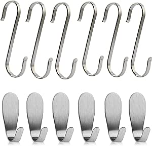 EasyULT 12 Piezas Gancho para Radiador Toallero, Toallero Perchero Pared Ganchos Adhesivos de Acero Inoxidable, Toallero Perchero Pared de Cocina ...