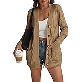 ATHMILE Cardigan Sweaters for Women Fashion Open Front Cardigans 2026 Fall Outfits Womens Long Sleeve Cable Knit Button Coats