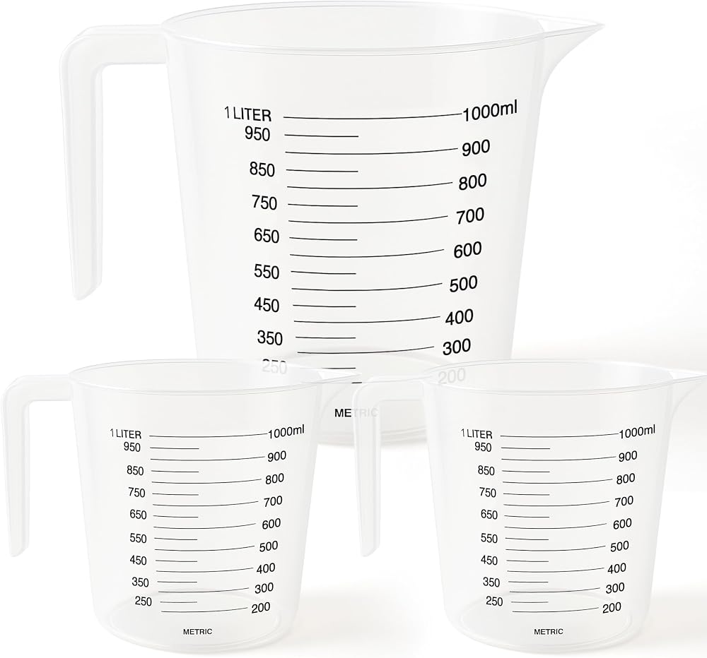 SOL 1 Litre Plastic Measuring Jugs 3 Pack Clear Markings Lightweight