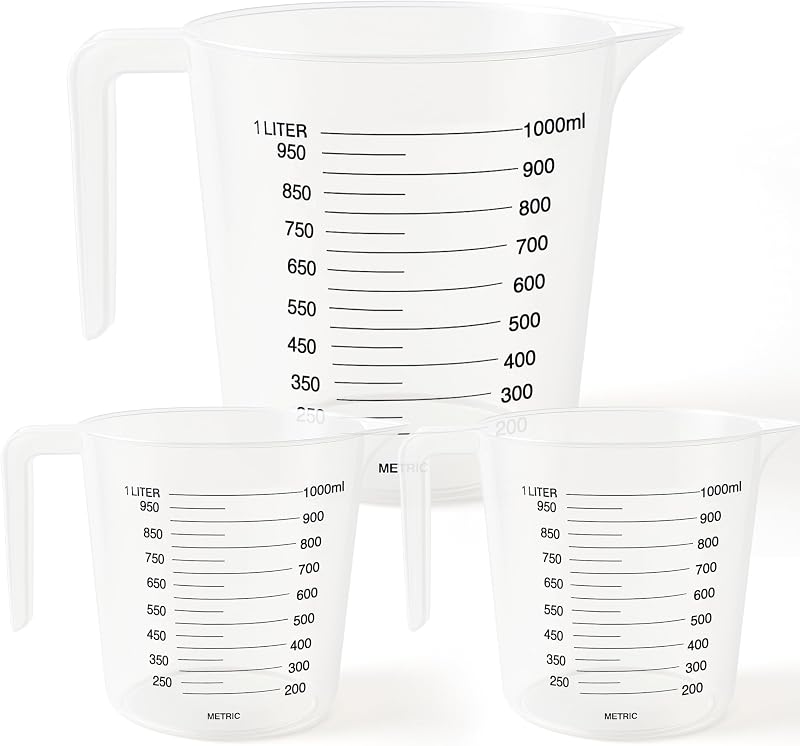 SOL 1 Litre Plastic Measuring Jugs 3 Pack Clear Markings Lightweight