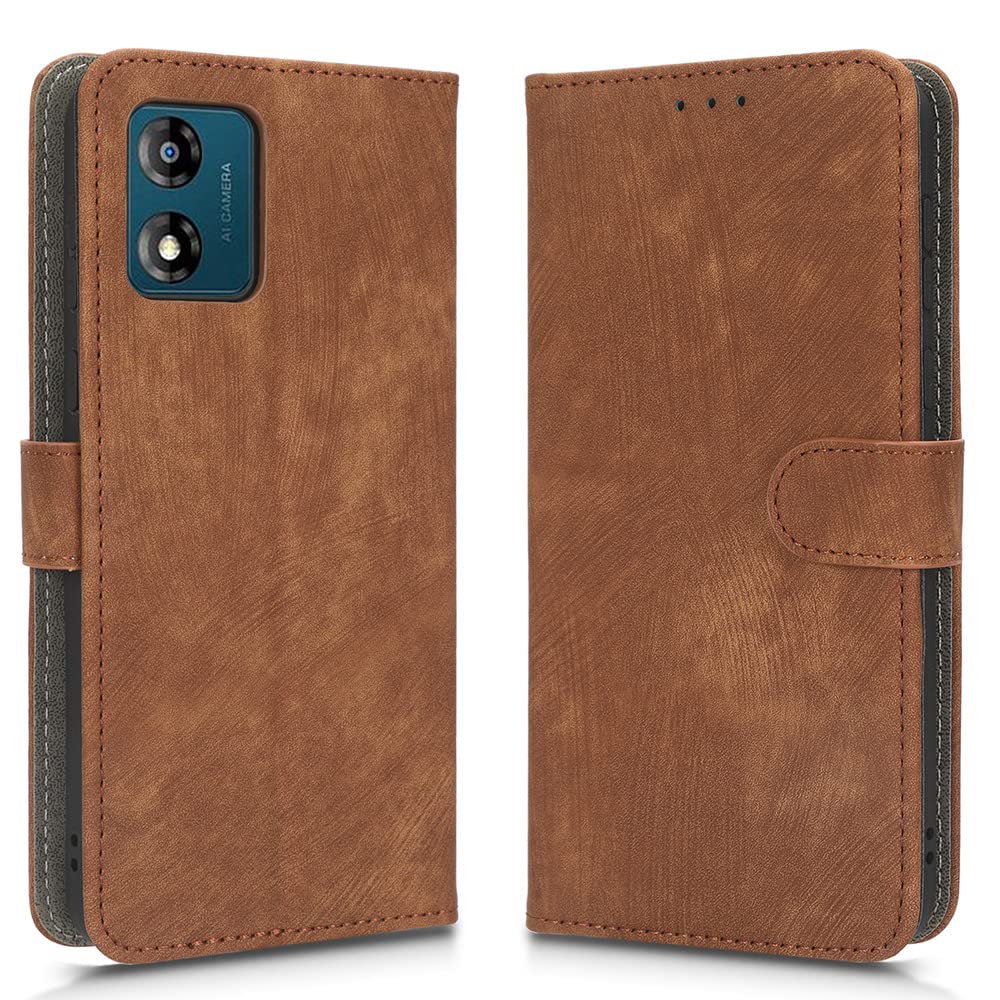 XINNI RFID Protective Phone Case for Motorola Moto E13 4G, PU/TPU Flip Leather Shockproof Cover, Brown — image 1