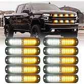 Xprite White Amber 12 LED Emergency Strobe Lights Kit Surface Flush Mount Side Marker Grill Grille Hazard Warning Flashing Light Head for Construction Towing Snow Plow Pickup Work Trucks Cars-10PCS