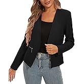 MINTLIMIT Blazers for Women Business Casual Cropped Blazer Open Front Collarless Cardigan Jacket with Zipper Pockets
