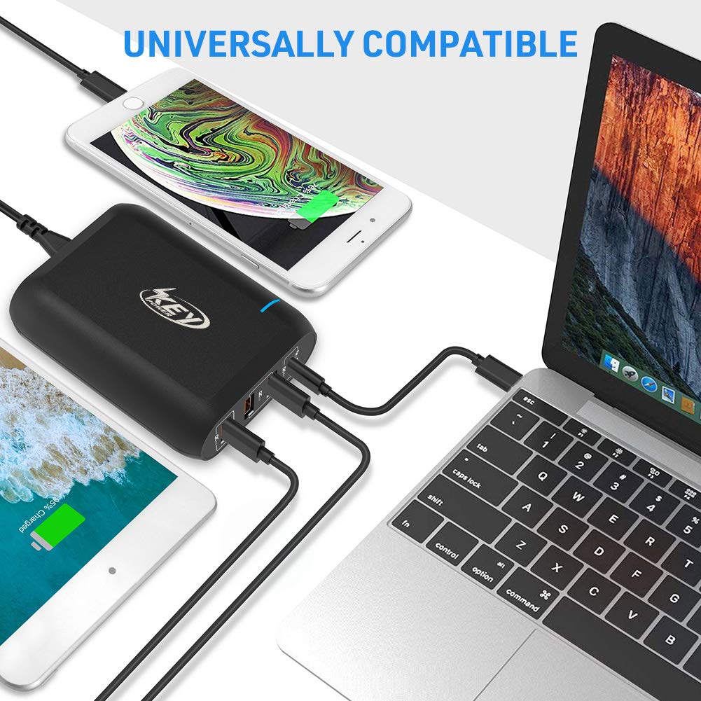 Key Power USB C Wall Charger, 66W Desktop Charging Station with One Type C Power Delivery Port for MacBook, HP Spectre,Dell XPS and 3-Port Quick Charge 3.0 Fast Charger for iPhone, Galaxy and More