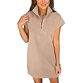 ANRABESS Womens Summer Casual Half Zip Cap Sleeve Trendy Wrinkle-Free Tshirt Dress 2026 Spring Beach Vacation Short Dresses